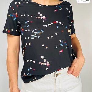 Equipment Femme Multicolour Heart Print Black Tee M